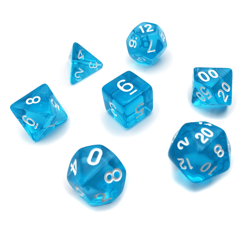 Boon of the Sea - D20 Collective - Dice - DND Tabletop RPG Dice - .48, 7 Piece Sets, Acrylic, Blue, Dice, Dice and Tokens, dicecolor_Blue, diceluminescence_None, dicematerial_Acrylic, dicenumber color_White, diceopacity_Transparent, dicepattern_Solid, dicesize_Standard, Gaming Dice, None, Solid, Standard, Transparent, White