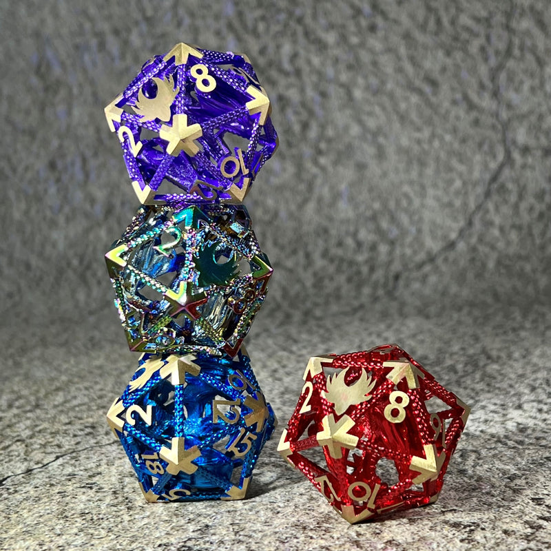 Ancient Amethyst Dragon - Giant D20 Hollow Metal DnD Dice | RPG Gaming Dice