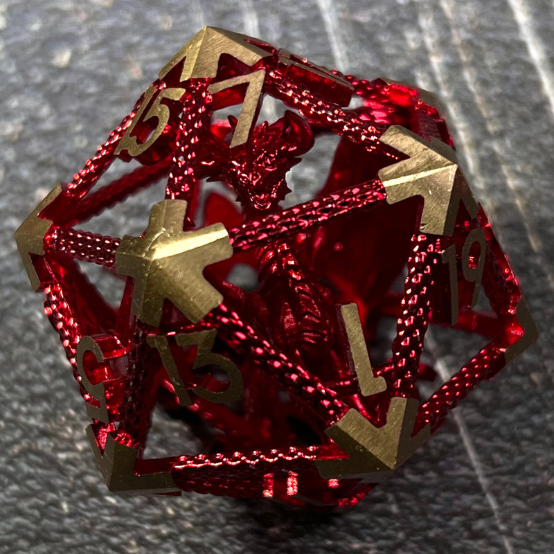 Ancient Red Dragon | Giant D20 Hollow Metal DnD Dice | RPG Gaming Dice
