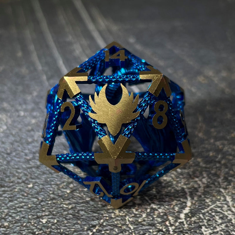 Ancient Sapphire Dragon | Giant D20 Hollow Metal DnD Dice | RPG Gaming Dice