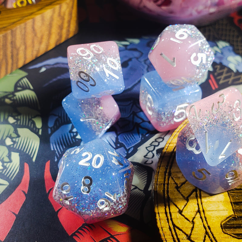 Elemental Glimmer - 14 Piece DnD Dice Set | Acrylic RPG Gaming Dice