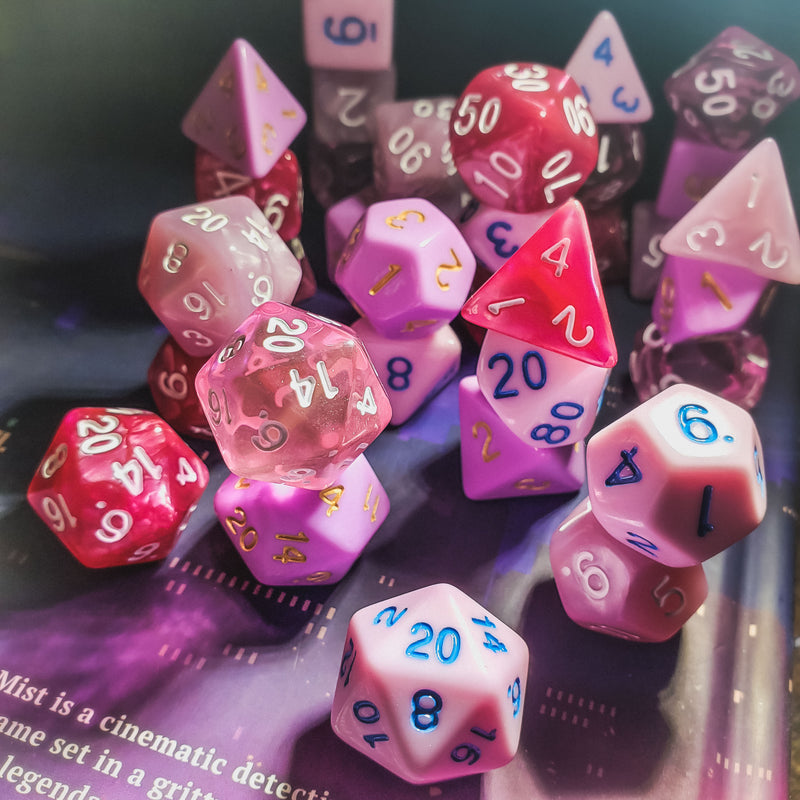Pink Paradigm - 5 Set Bundle w/ Dice Bag - 7 Piece DnD Dice Set | Acrylic RPG Gaming Dice