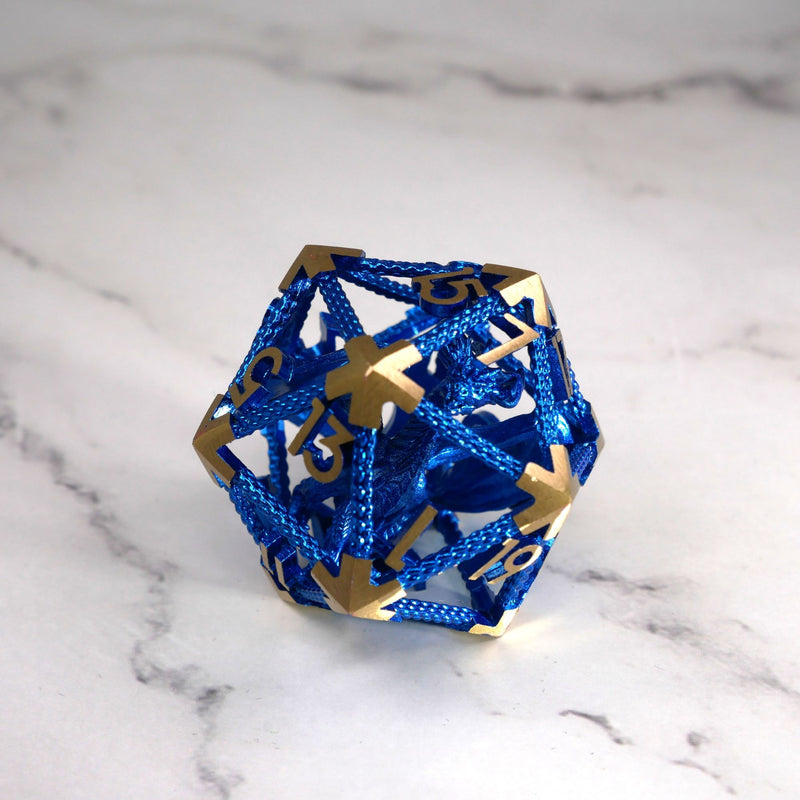 Ancient Sapphire Dragon | Giant D20 Hollow Metal DnD Dice | RPG Gaming Dice
