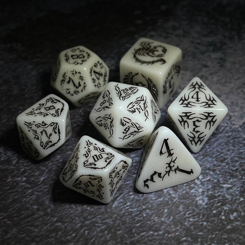Sinister Specter - Glowing 7 Piece DnD Dice Set | Acrylic RPG Gaming Dice