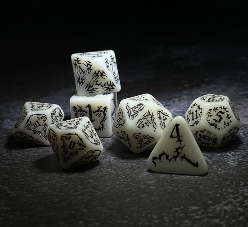 Sinister Specter - Glowing 7 Piece DnD Dice Set | Acrylic RPG Gaming Dice
