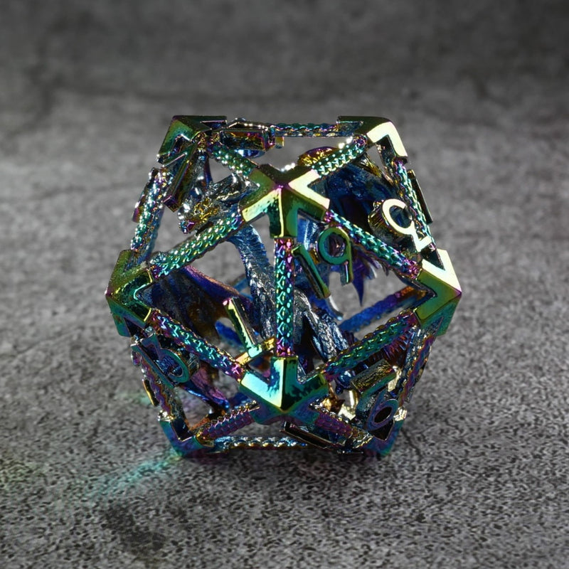 Chromatic Greatwyrm | Giant D20 Hollow Metal DnD Dice | RPG Gaming Dice