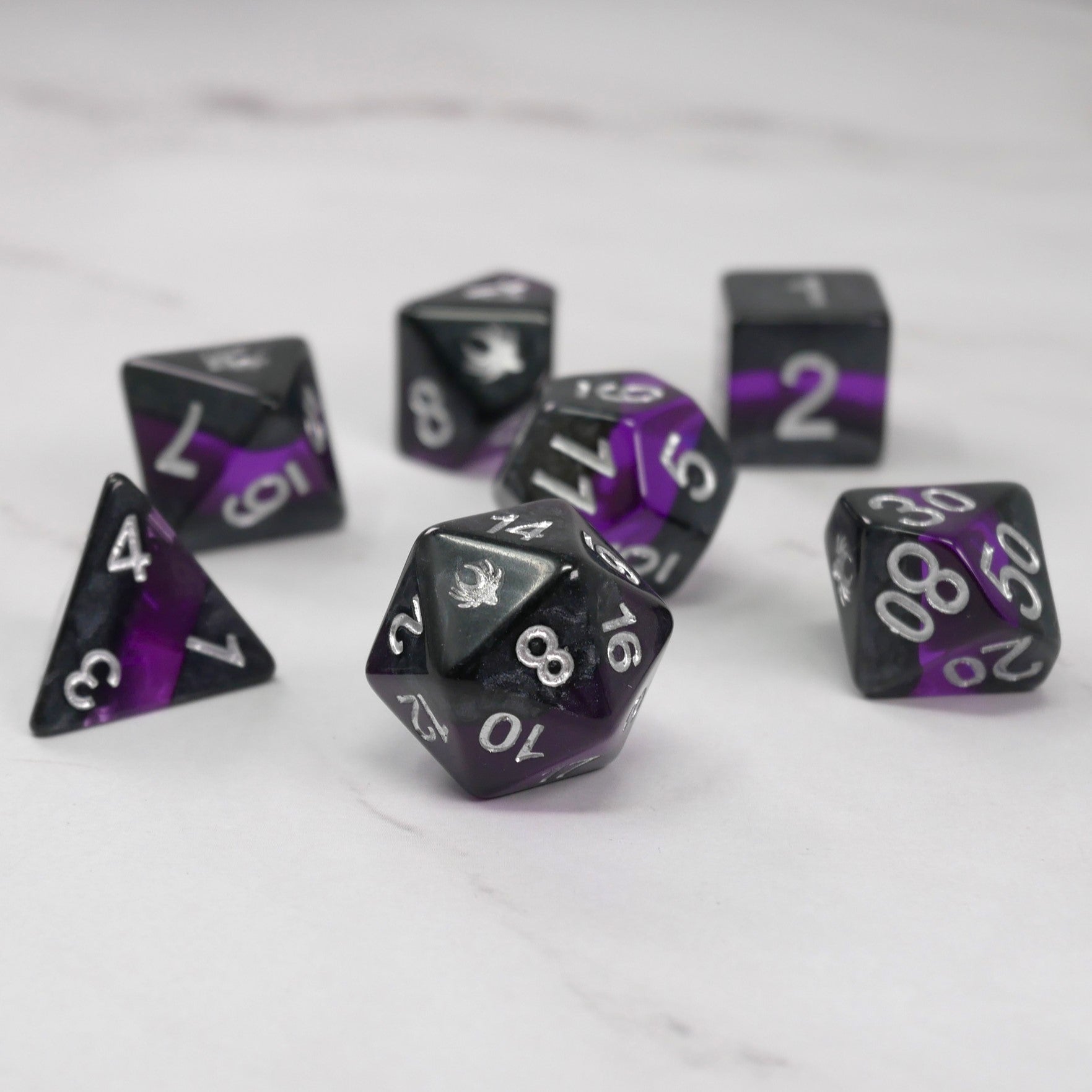 Forgotten Amethyst - Purple/Grey 7 Piece DnD Dice Set | RPG Gaming Dice